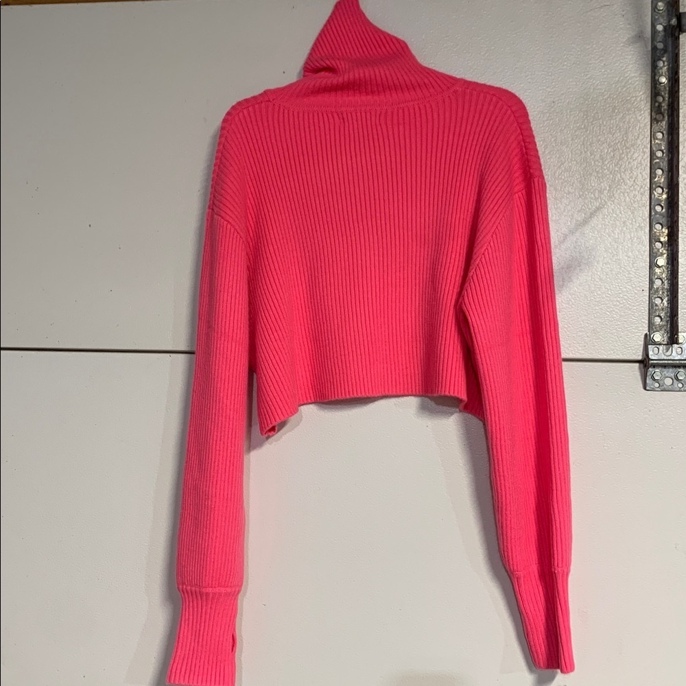 Altar'd State Hot Pink Ribbed Cropped Turtleneck Sweater - Picture 6 of 6